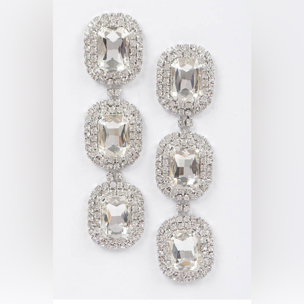 Bejeweled Drop Earrings - Silver